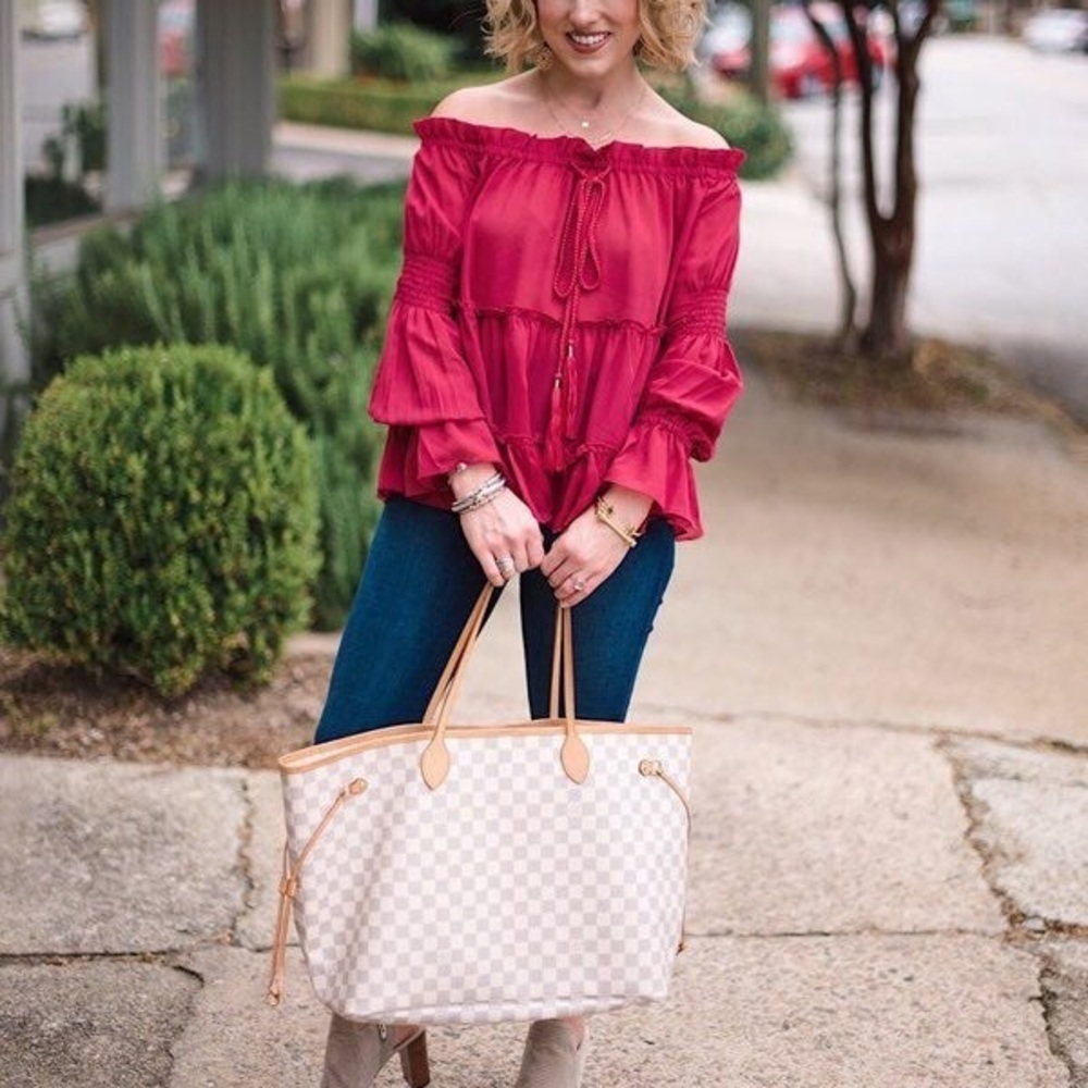 Sun and Shadow off the shoulder top